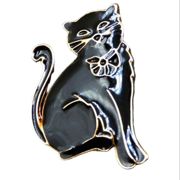 Betsey Johnson black cat small Brooch pin nwt - Picture 1 of 5